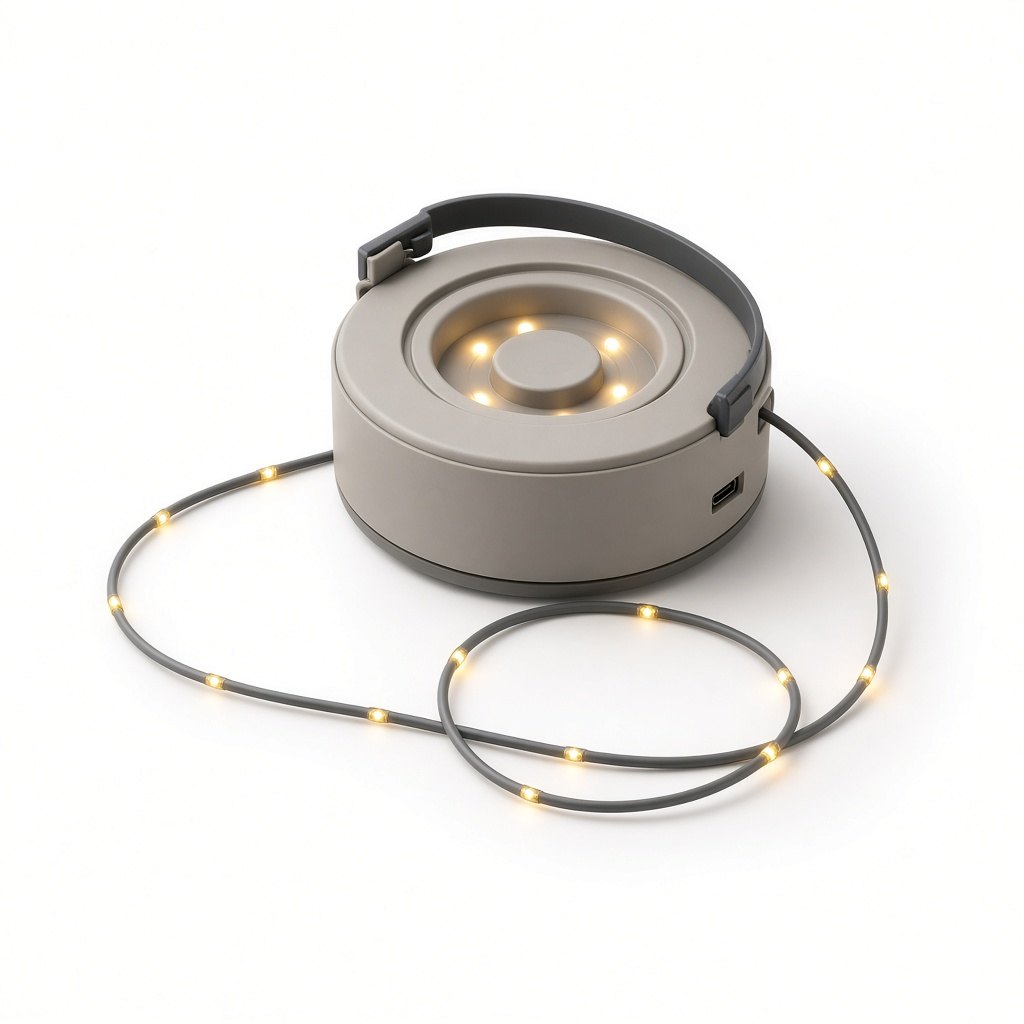 Aufrollbare Camping-Lichterkette 10 m mit Akku